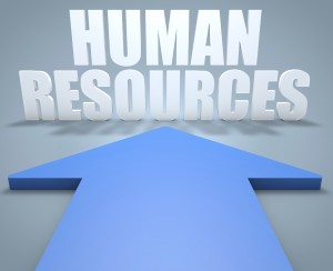 Human Resources - 3d render concept of blue arrow pointing to text.